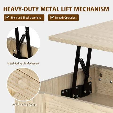 Modern and Versatile Coffee Table with 2 Shelves and Height-Adjustable Table Top