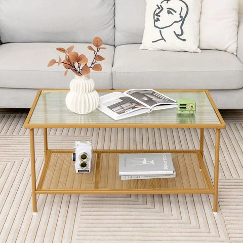 Versatile and Spacious Coffee Table with 2-Tier Storage and Tempered Glass Top