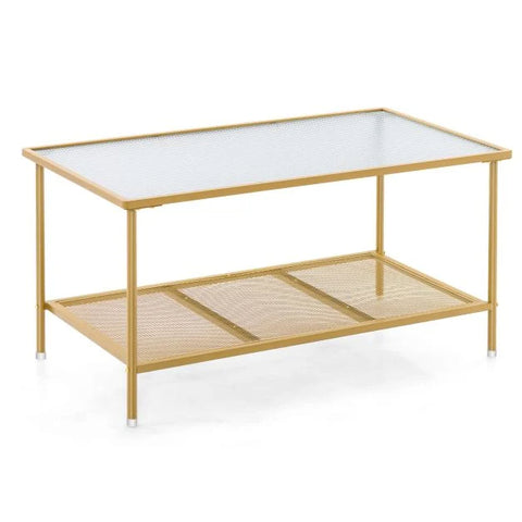 Versatile and Spacious Coffee Table with 2-Tier Storage and Tempered Glass Top