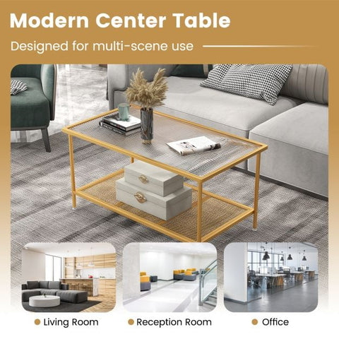 Versatile and Spacious Coffee Table with 2-Tier Storage and Tempered Glass Top