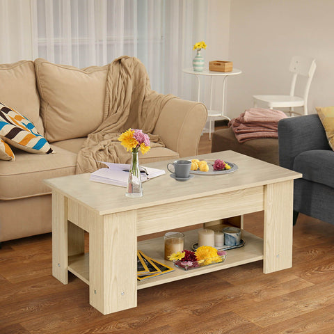 Modern and Versatile Coffee Table with 2 Shelves and Height-Adjustable Table Top