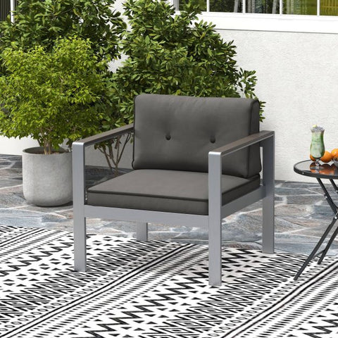 Garden Armchair with High-Grade Aluminium and soft Cushions in Grey