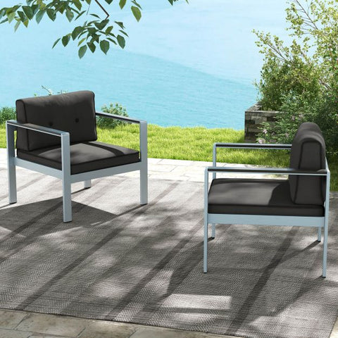 Garden Armchair with High-Grade Aluminium and soft Cushions in Grey