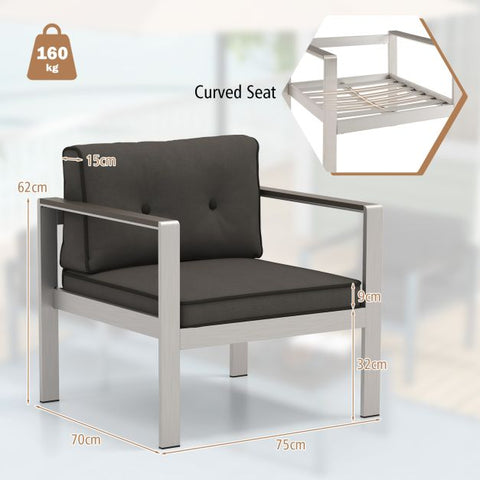 Garden Armchair with High-Grade Aluminium and soft Cushions in Grey