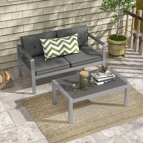 Fairway Outdoor Loveseat with soft Cushions in Grey