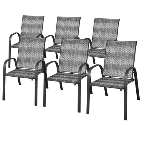 Outdoor Rattan Dining Chair set with Sturdy Design and Backrest in Grey