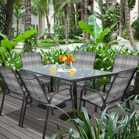 Outdoor Rattan Dining Chair set with Sturdy Design and Backrest in Grey