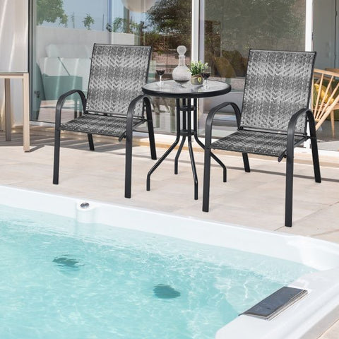 Outdoor Rattan Dining Chair set with Sturdy Design and Backrest in Grey
