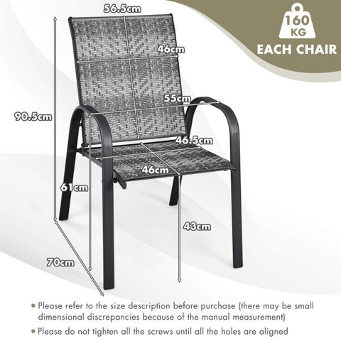 Outdoor Rattan Dining Chair set with Sturdy Design and Backrest in Grey