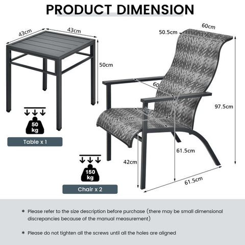 Garden Steel Framed Furniture Set with Sturdy and Ergonomic Design in Grey