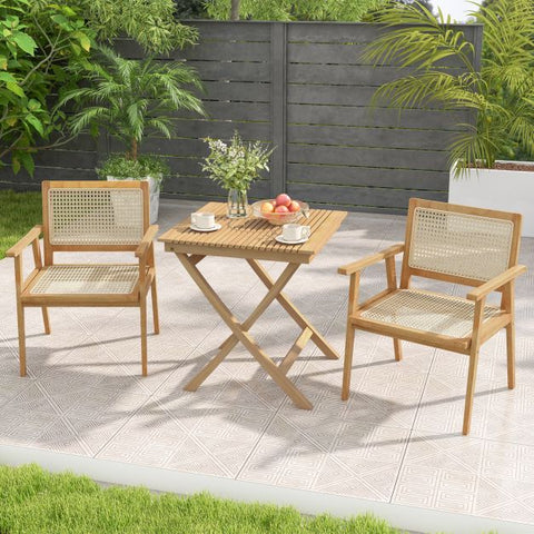 Patio 70cm Bistro Table with Slatted Table Top and Sturdy Wood Frame