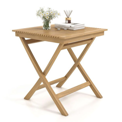 Patio 70cm Bistro Table with Slatted Table Top and Sturdy Wood Frame