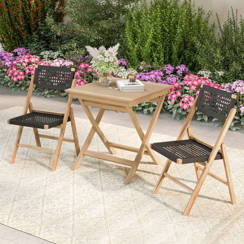Patio 70cm Bistro Table with Slatted Table Top and Sturdy Wood Frame