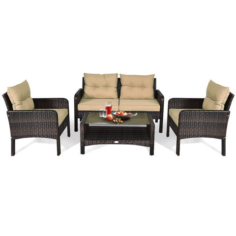 Patio Wicker Conversation Furniture Set with soft cushions in Yellow