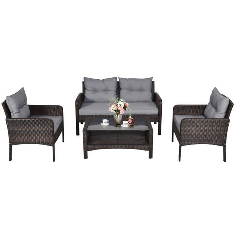 Patio Wicker Conversation Furniture Set with soft cushions in Yellow