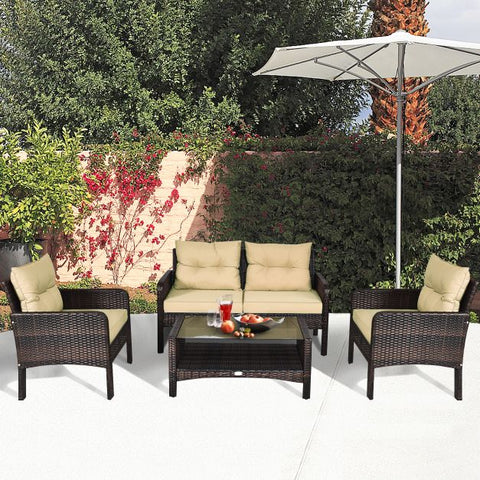 Patio Wicker Conversation Furniture Set with soft cushions in Yellow