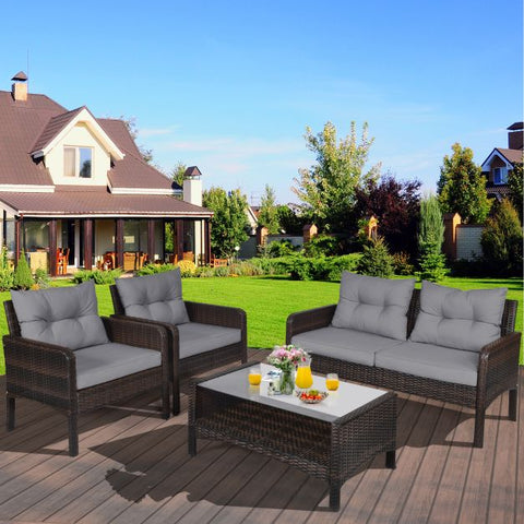 Patio Wicker Conversation Furniture Set with soft cushions in Yellow