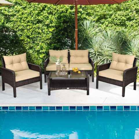 Patio Wicker Conversation Furniture Set with soft cushions in Yellow