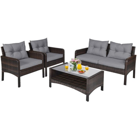 Patio Wicker Conversation Furniture Set with soft cushions in Yellow