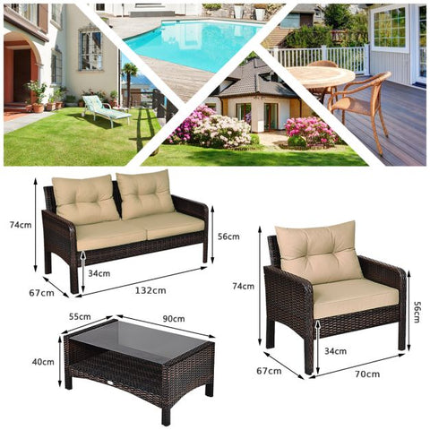 Patio Wicker Conversation Furniture Set with soft cushions in Yellow