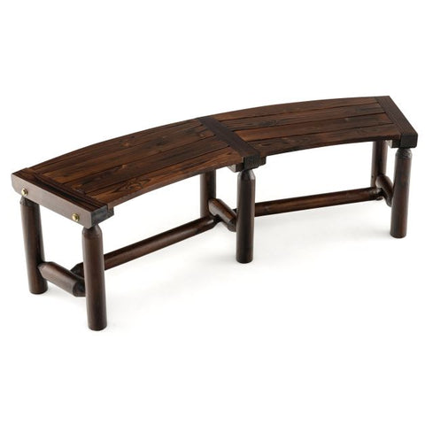 Curved Bench with Slatted Seat and Carbonized Wood Frame