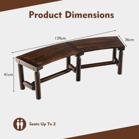 Curved Bench with Slatted Seat and Carbonized Wood Frame