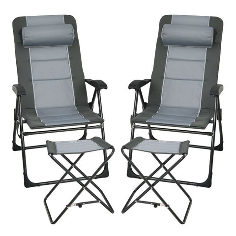 Patio Dining Chair and Ottoman Set with 7-Position Adjustable Backrest in Grey