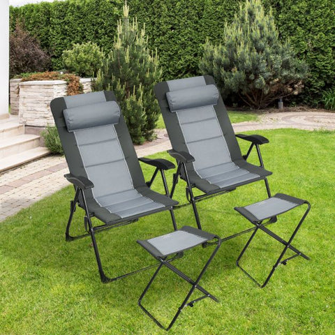 Patio Dining Chair and Ottoman Set with 7-Position Adjustable Backrest in Grey