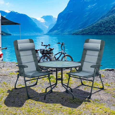Patio Dining Chair and Ottoman Set with 7-Position Adjustable Backrest in Grey