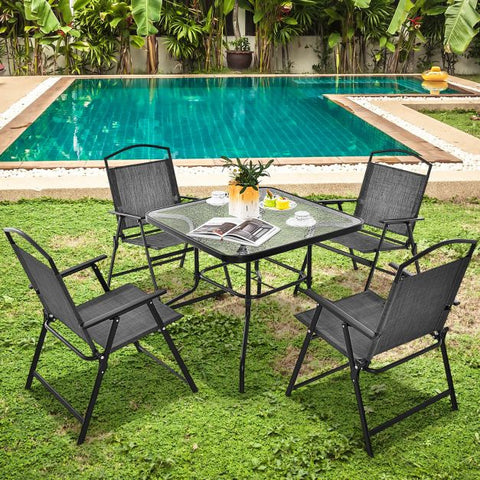 Fairfield Outdoor Dining Set with Parasols Hole in Black and Grey