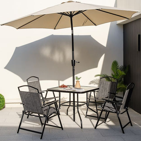 Fairfield Outdoor Dining Set with Parasols Hole in Black and Grey