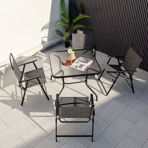 Fairfield Outdoor Dining Set with Parasols Hole in Black and Grey