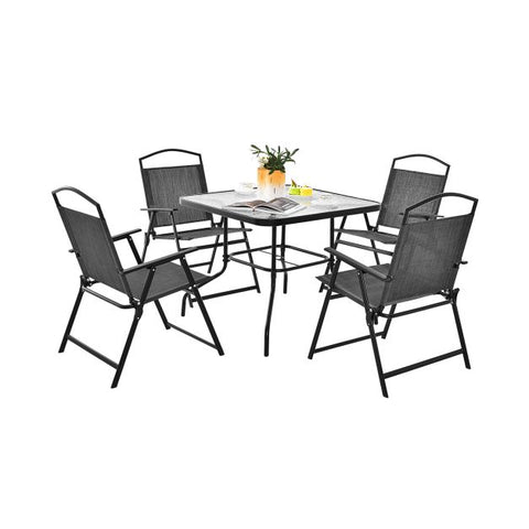 Fairfield Outdoor Dining Set with Parasols Hole in Black and Grey