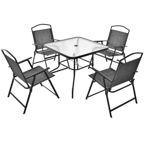 Fairfield Outdoor Dining Set with Parasols Hole in Black and Grey