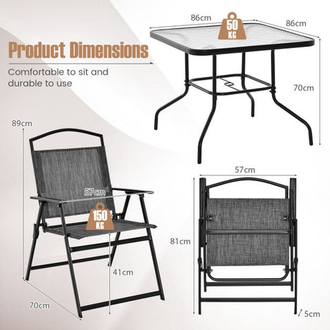 Fairfield Outdoor Dining Set with Parasols Hole in Black and Grey