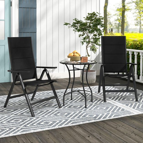 Outdoor Lightweight Folding Chairs with 7-Level Recline and Padded Seat in Black