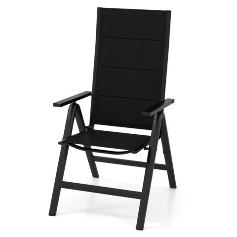 Outdoor Lightweight Folding Chairs with 7-Level Recline and Padded Seat in Black