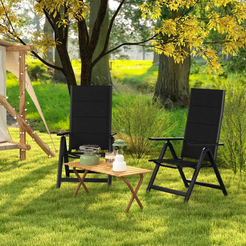 Outdoor Lightweight Folding Chairs with 7-Level Recline and Padded Seat in Black