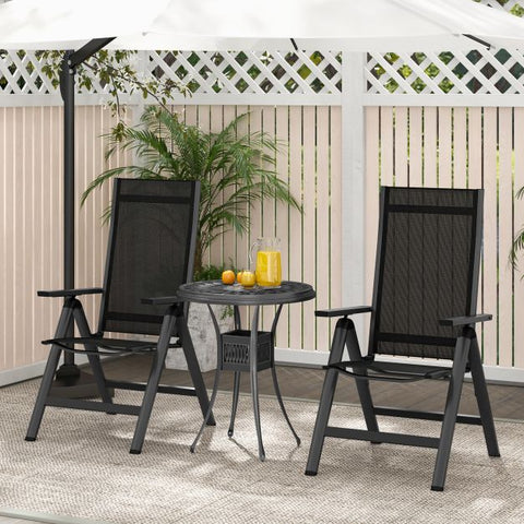 Outdoor Folding Chair Set with 7-Level Recline Function and Wide Armrests in Black