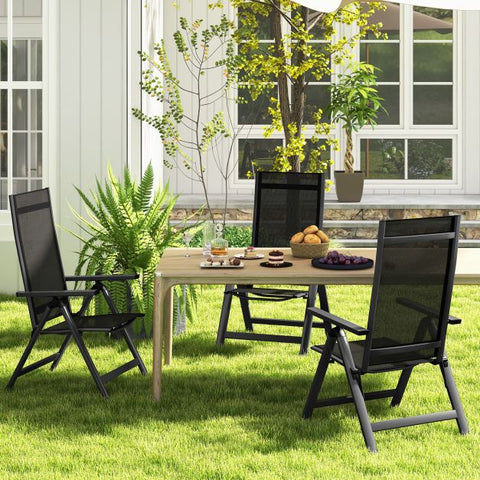 Outdoor Folding Chair Set with 7-Level Recline Function and Wide Armrests in Black