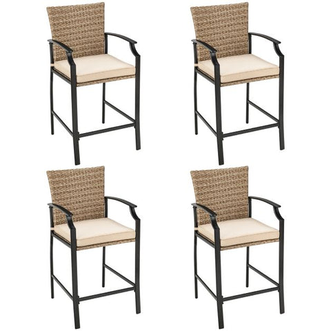 Garden Wicker Bar Stools Set with Steel Frame and High Backrest