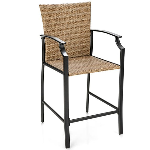 Garden Wicker Bar Stools Set with Steel Frame and High Backrest
