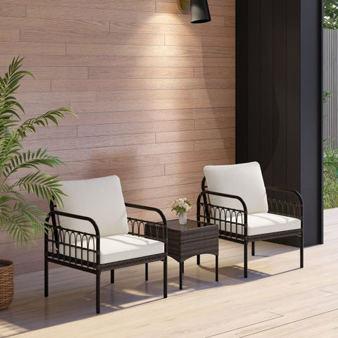 Garden Wicker Furniture Set with Tempered Glass Coffee Table in White