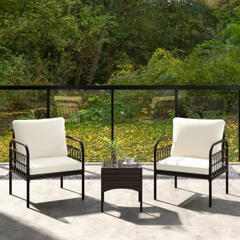 Garden Wicker Furniture Set with Tempered Glass Coffee Table in White