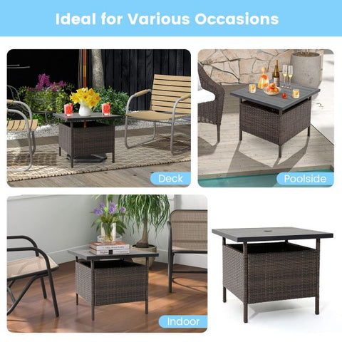 Patio 55cm Square Wicker Side table with Sturdy Design and Umbrella Hole