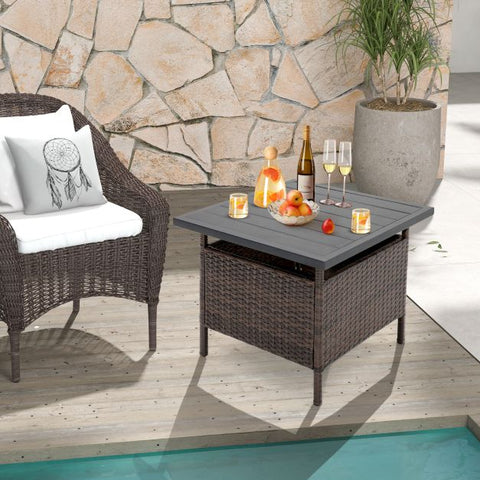 Patio 55cm Square Wicker Side table with Sturdy Design and Umbrella Hole