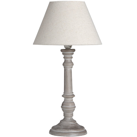 Elegant Light Linen Table Lamp with a Neutral Washed Wood Base