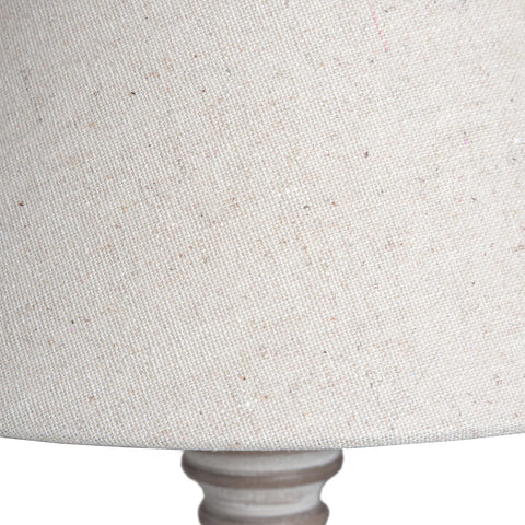 Elegant Light Linen Table Lamp with a Neutral Washed Wood Base