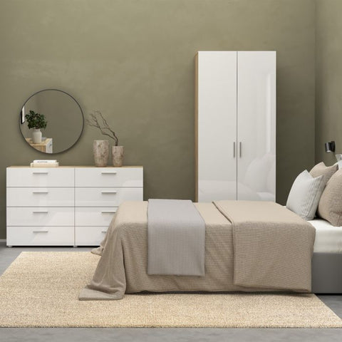 Versatile Sleek and Modern Wardrobe with Beautiful Oak Sides and Glossy Paint Finish