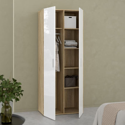 Versatile Sleek and Modern Wardrobe with Beautiful Oak Sides and Glossy Paint Finish